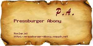 Pressburger Abony névjegykártya